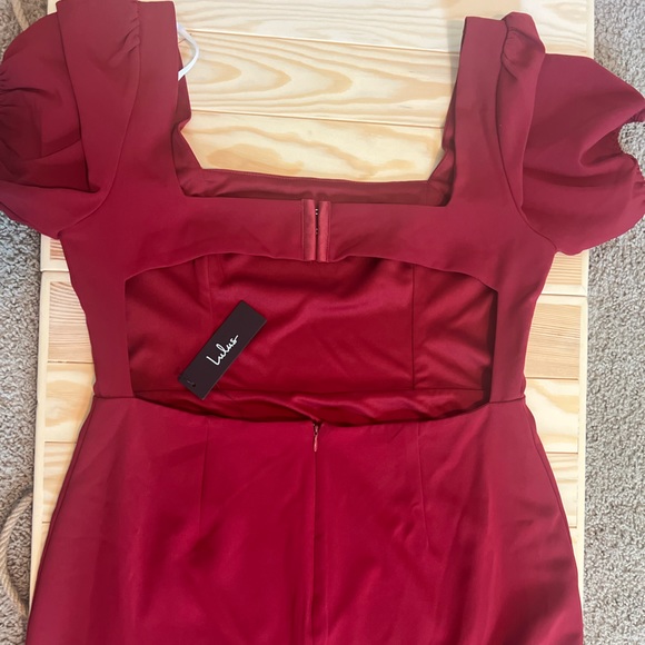 Lulu’s Wine Red Puff Sleeve Dress - Picture 2 of 7